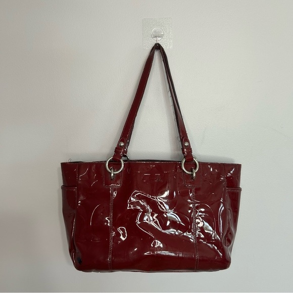 Coach Gallery Embossed Patent Leather Burgundy Maroon Red Tote Shoulder Bag - Picture 1 of 9